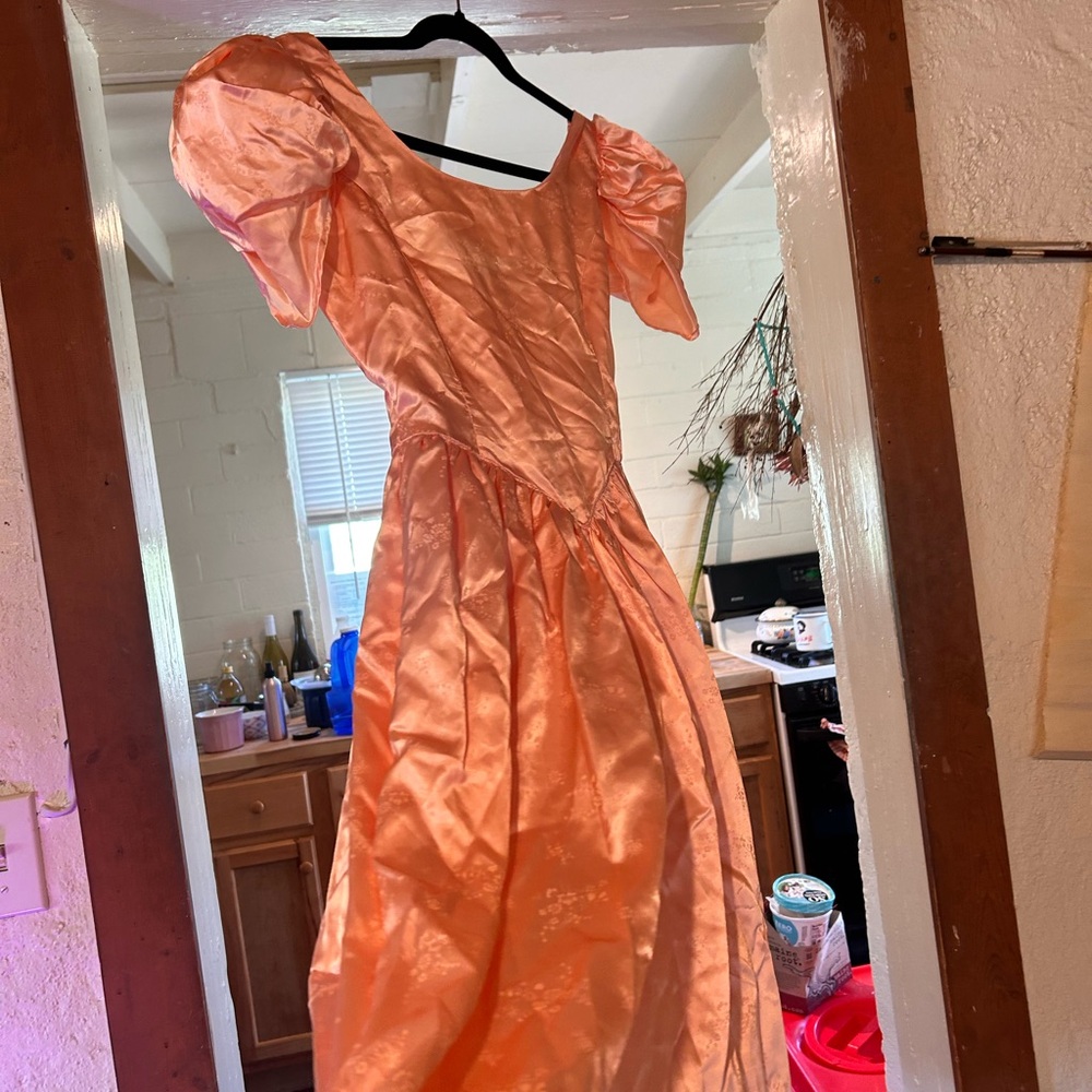 Elegant Peach Puff Sleeve Dress